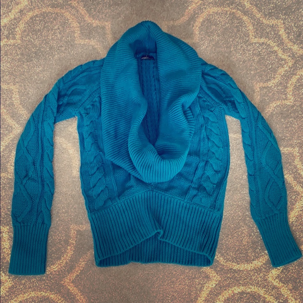 Plunge neckline cowl neck knit sweater